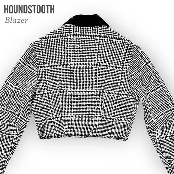 Vintage 60s Wool Houndstooth Cropped Blazer Black & White XS–S - Picture 16 of 16